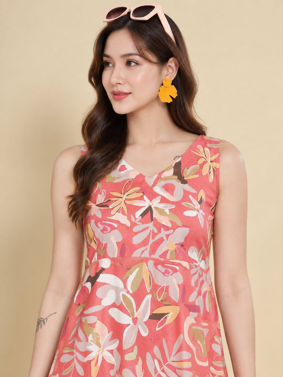 Women Red Ethnic Motifs Digital Print Fit and Flare Midi Dress