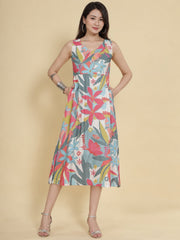 Women White Ethnic Motifs Digital Print Fit and Flare Midi Dress