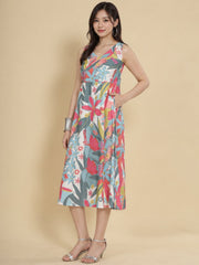 Women White Ethnic Motifs Digital Print Fit and Flare Midi Dress