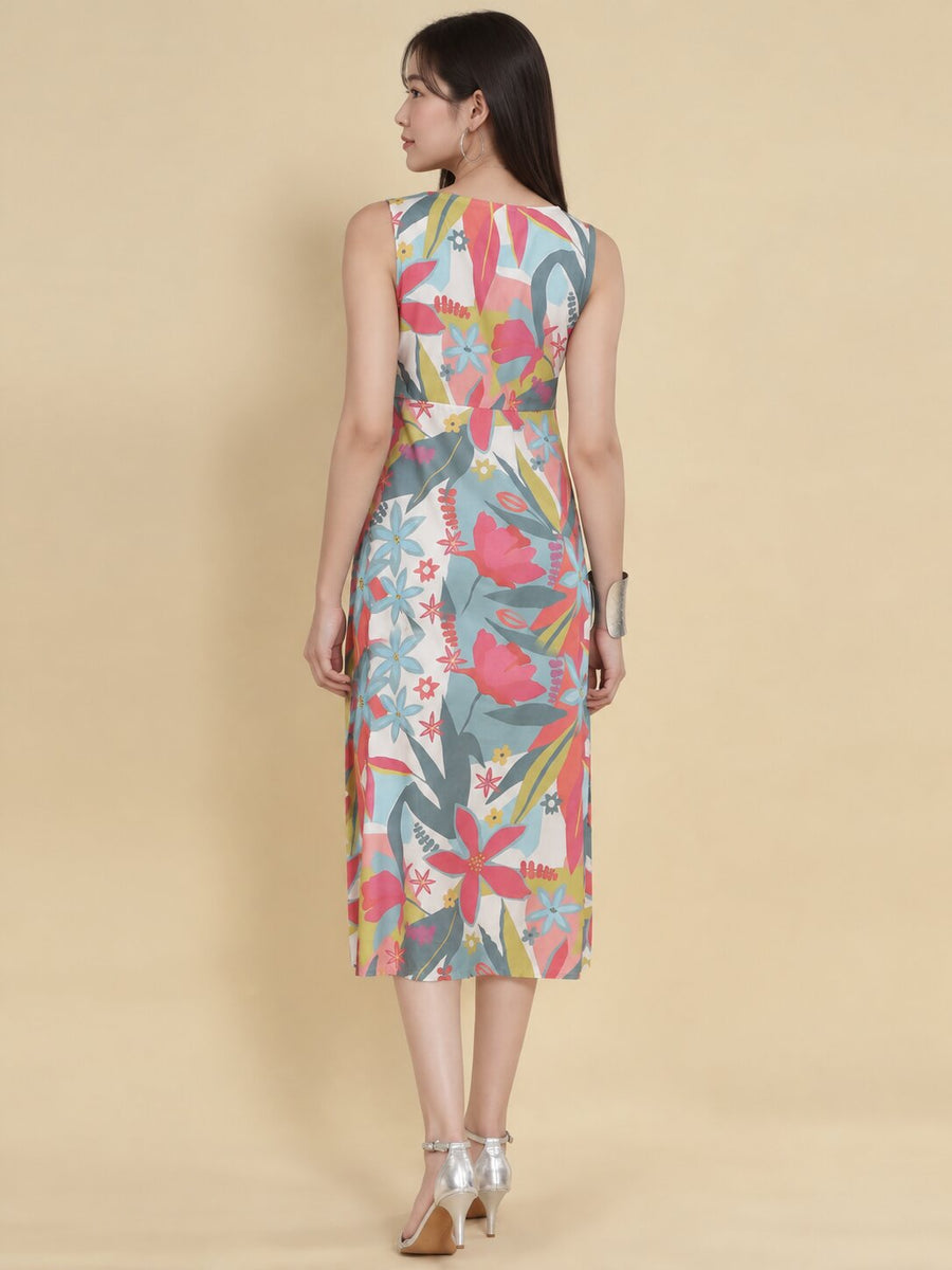 Women White Ethnic Motifs Digital Print Fit and Flare Midi Dress