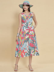 Women White Ethnic Motifs Digital Print Fit and Flare Midi Dress