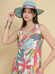 Women White Ethnic Motifs Digital Print Fit and Flare Midi Dress