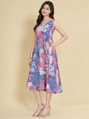 Women Lavender Ethnic Motifs Digital Print Fit and Flare Midi Dress