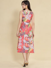 Women Red Ethnic Motifs Digital Print Fit and Flare Midi Dress