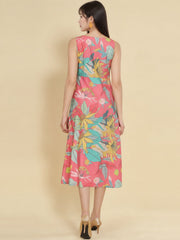 Women Pink Ethnic Motifs Digital Print Fit and Flare Midi Dress
