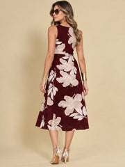 Women Burgundy Ethnic Motifs Digital Print Fit and Flare Midi Dress