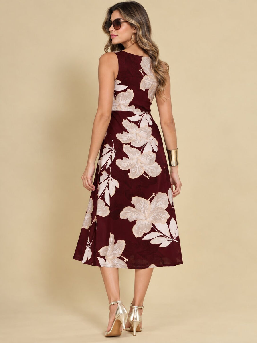 Women Burgundy Ethnic Motifs Digital Print Fit and Flare Midi Dress