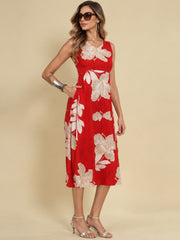 Women Red Ethnic Motifs Digital Print Fit and Flare Midi Dress