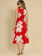 Women Red Ethnic Motifs Digital Print Fit and Flare Midi Dress