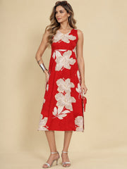 Women Red Ethnic Motifs Digital Print Fit and Flare Midi Dress