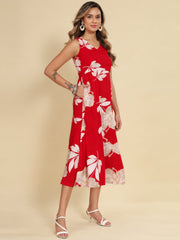 Women Red Ethnic Motifs Digital Print Fit and Flare Midi Dress