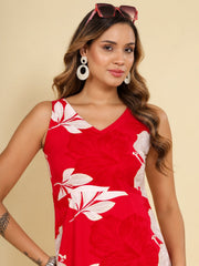 Women Red Ethnic Motifs Digital Print Fit and Flare Midi Dress