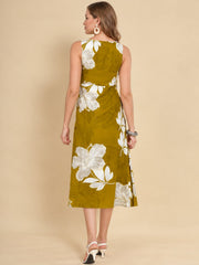 Women Green Ethnic Motifs Digital Print Fit and Flare Midi Dress