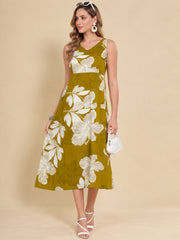 Women Green Ethnic Motifs Digital Print Fit and Flare Midi Dress