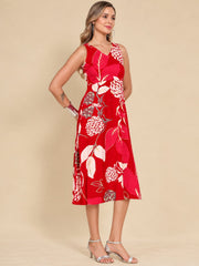 Women Red Ethnic Motifs Digital Print Fit and Flare Midi Dress