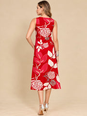 Women Red Ethnic Motifs Digital Print Fit and Flare Midi Dress