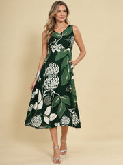 Women Green Ethnic Motifs Digital Print Fit and Flare Midi Dress