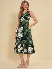 Women Green Ethnic Motifs Digital Print Fit and Flare Midi Dress