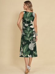 Women Green Ethnic Motifs Digital Print Fit and Flare Midi Dress