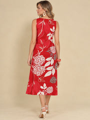 Women Red Ethnic Motifs Digital Print Fit and Flare Midi Dress