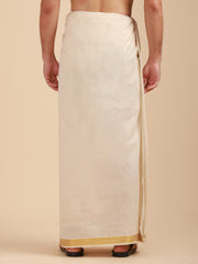 Men Super Fine 2Ply Cotton Regular Dhoti with Gold Jari Border