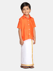 Boys Ethnic Shirt with Readymade Stick-On Dhoti Set