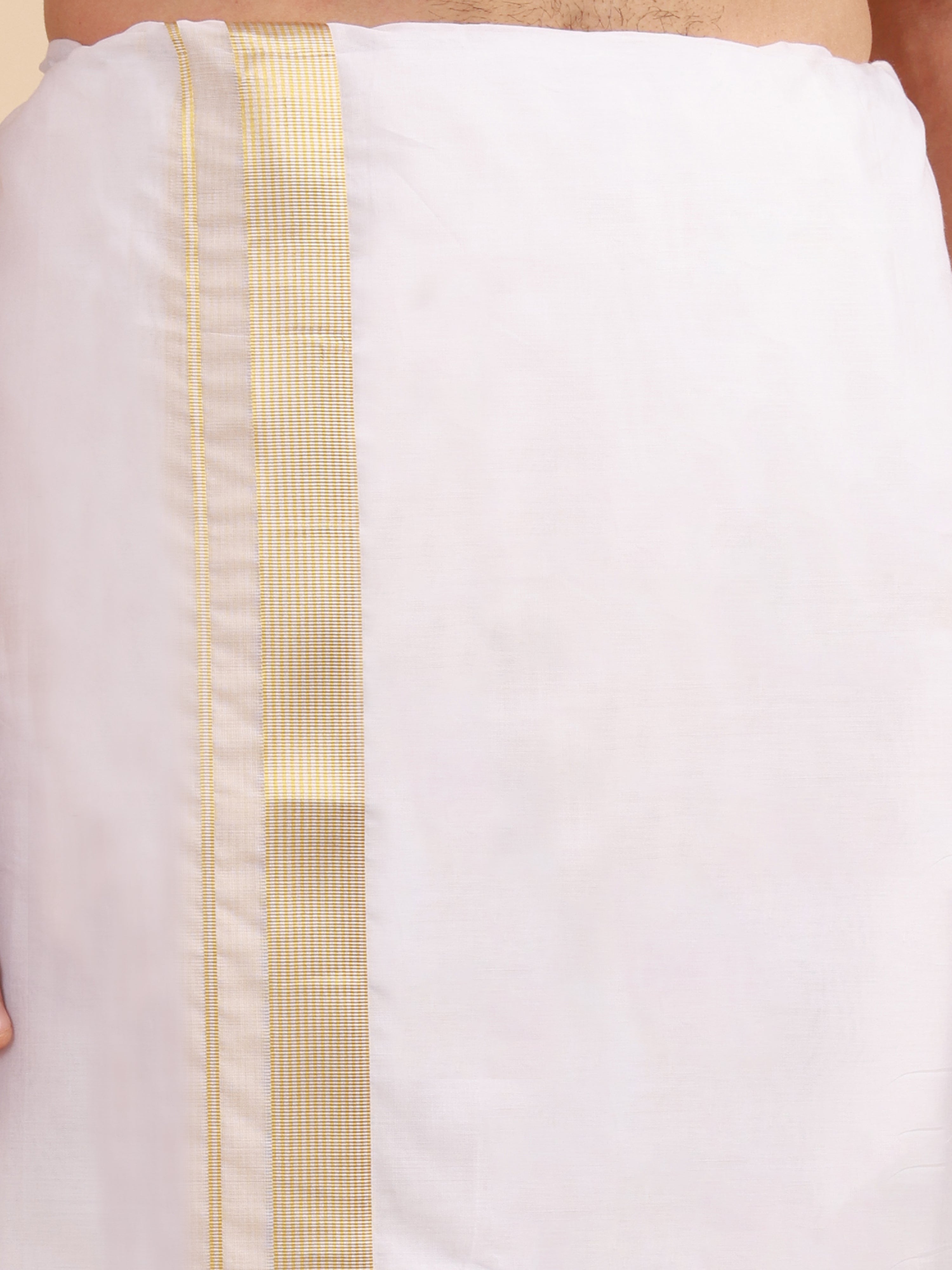 Men Super Fine 2Ply Cotton Regular Dhoti with Gold Jari Border