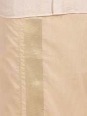 Men Super Fine 2 Ply Cotton Bamboo Solid Beige Colour Premium Jari Dhoti