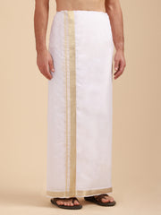 Men Super Fine 2Ply Cotton Regular Dhoti with Gold Jari Border