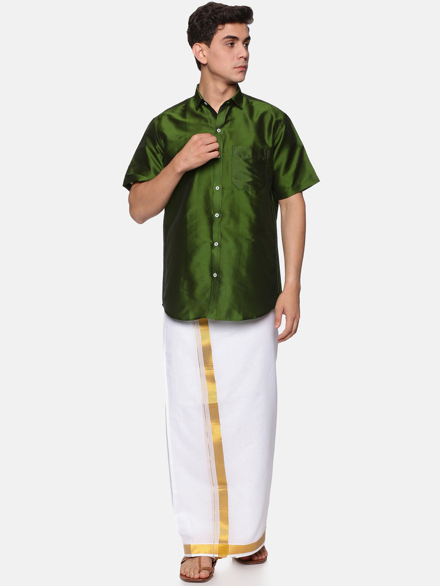 Men Solid Colour Half Sleeve Shirt Pocket Dhoti Set