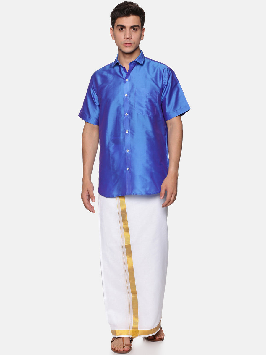 Men Solid Colour Half Sleeve Shirt Pocket Dhoti Set