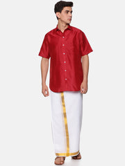 Men Solid Colour Half Sleeve Shirt Pocket Dhoti Set