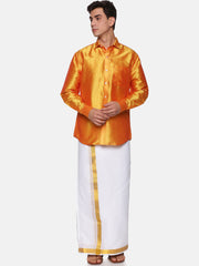 Men Solid Colour Full Sleeve Shirt Pocket Dhoti Set