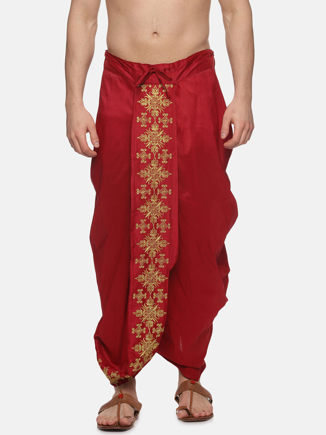 Men Karishma Maroon Colour Embroidery Dhoti Pant