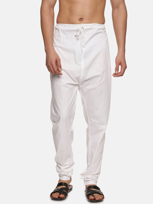 Men Plain Cotton Solid White Pyjama with Pocket