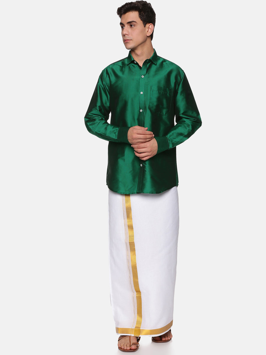 Men Solid Colour Full Sleeve Shirt Pocket Dhoti Set