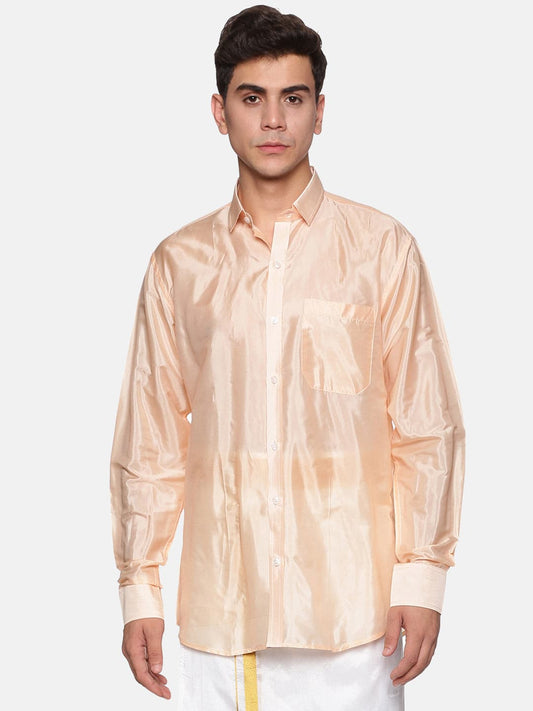 Men Solid Colour Virtual Silk Full Sleeve Spread Collar Shirt