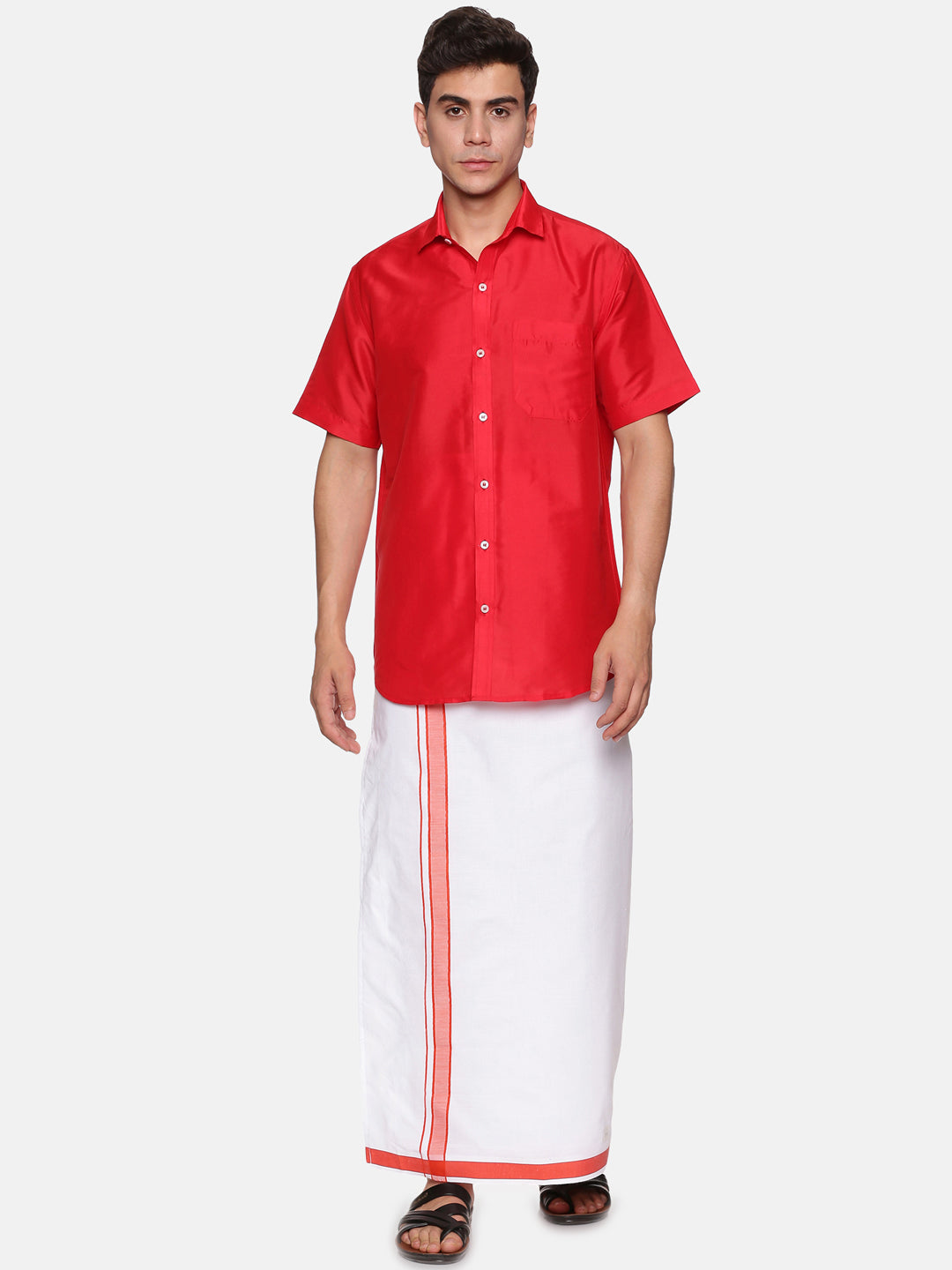 Men Half Sleeve Shirt and Readymade Cotton Dhoti Set