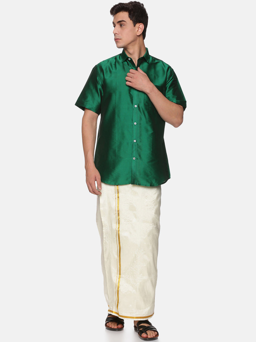 Men Solid Colour Half Sleeve Regular Fit Shirt and Pocket Dhoti Set