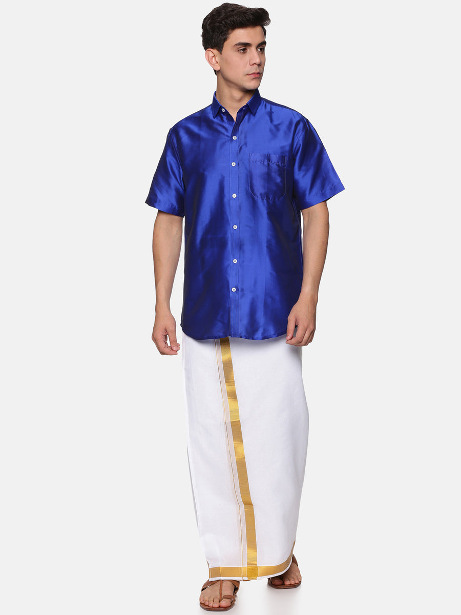 Men Solid Colour Half Sleeve Shirt Pocket Dhoti Set