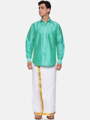 Men Solid Colour Full Sleeve Shirt Pocket Dhoti Set