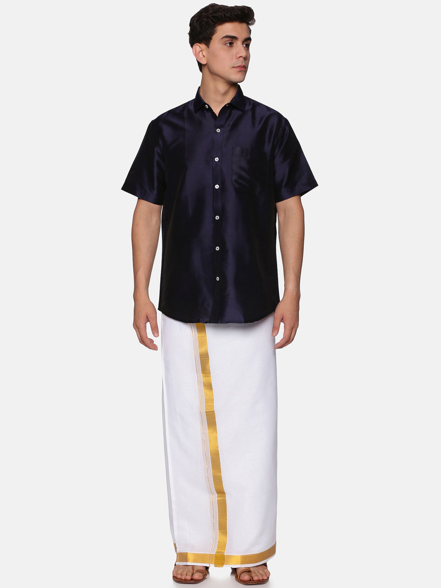 Men Solid Colour Half Sleeve Shirt Pocket Dhoti Set