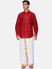 Men Solid Colour Full Sleeve Shirt Pocket Dhoti Set