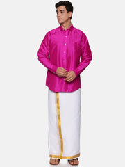 Men Solid Colour Full Sleeve Shirt Pocket Dhoti Set