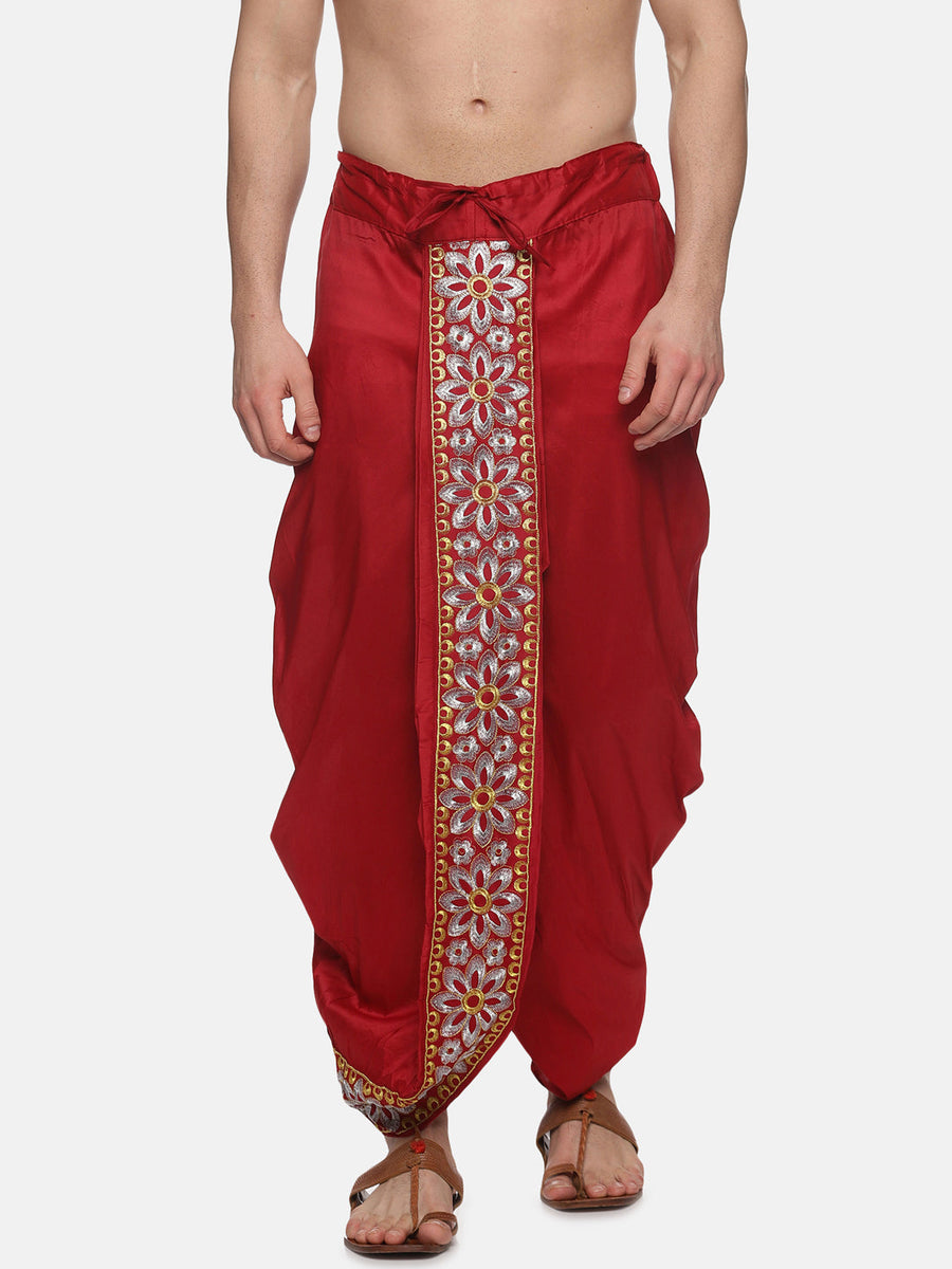 Men Karishma Maroon Colour D6 Embroidery Dhoti Pant.