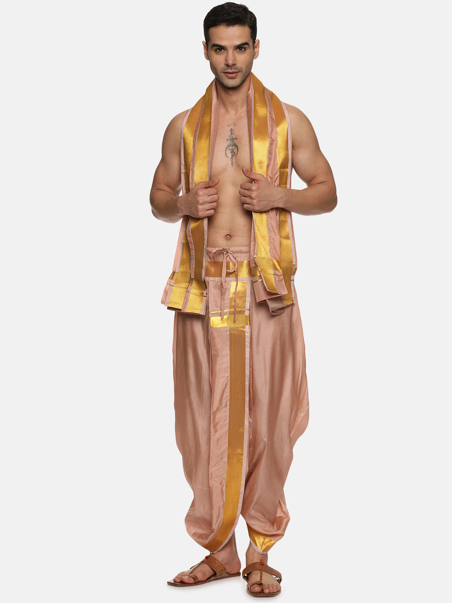 Men Readymade Artsilk Solid Colour Dhoti Pant and Angavastram