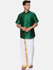 Men Solid Colour Half Sleeve Shirt Pocket Dhoti Set