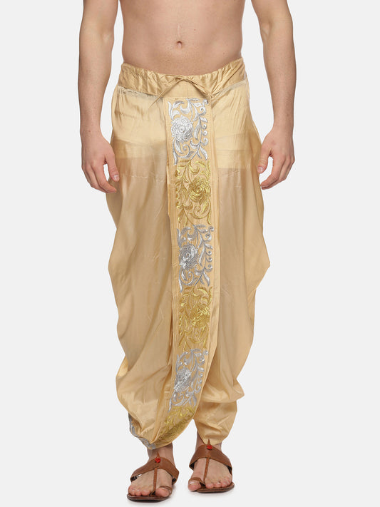 Men Art Silk Biscuit Colour Embroidery Dhoti Pant