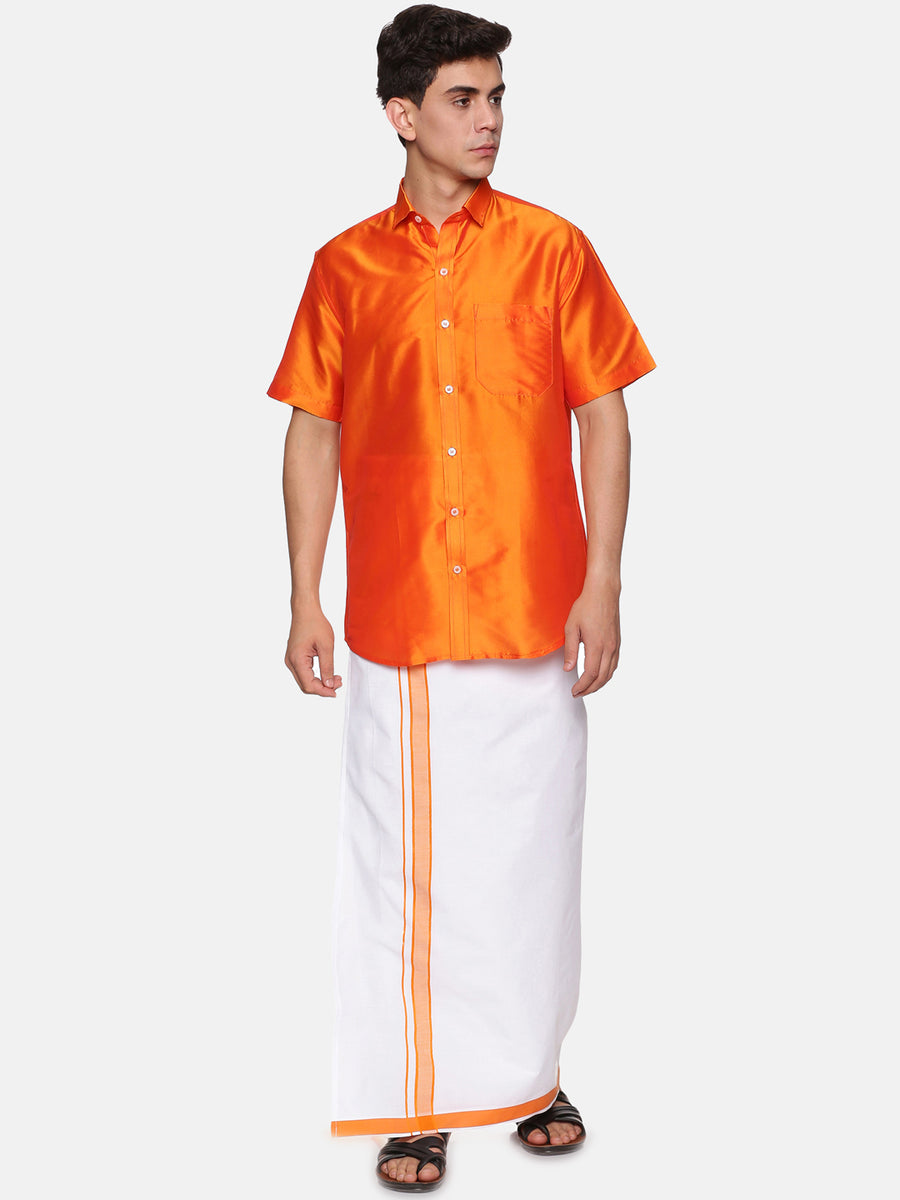 Men Half Sleeve Shirt and Readymade Cotton Dhoti Set