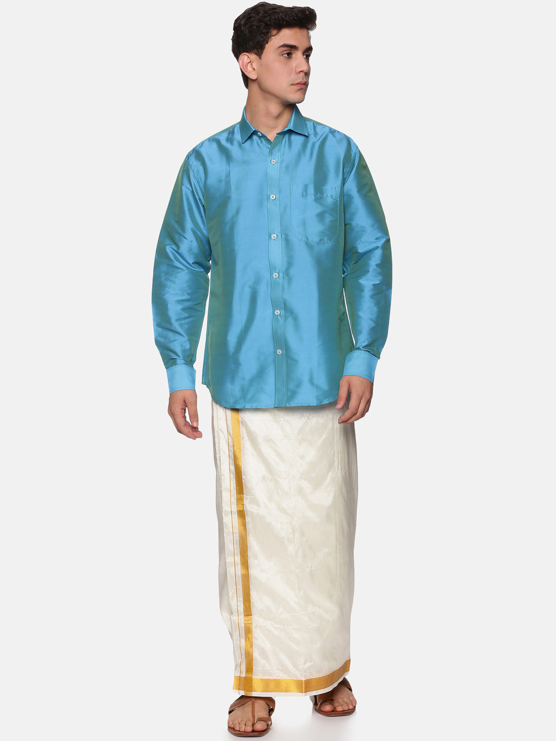 Men Solid Colour Full Sleeve Shirt Pocket Dhoti Set – SETHUKRISHNA